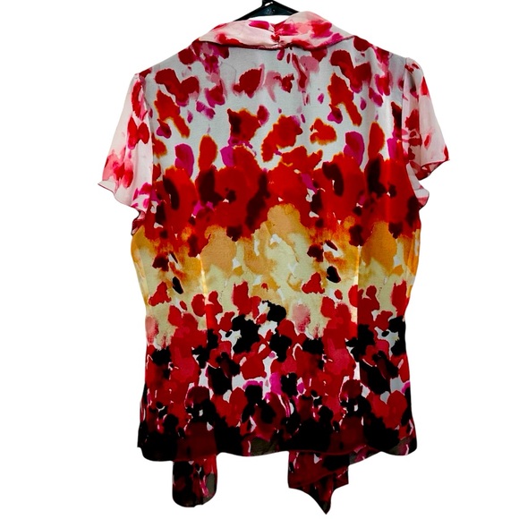 Sara Michelle Black Red Floral Waterfall Top Blouse Business Casual Petite XL - Picture 2 of 8